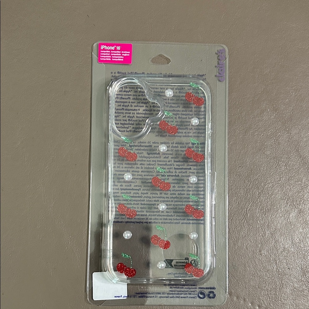 Claire's Cherry Design Clear IPhone 16 Phone Case - Picture 2 of 5